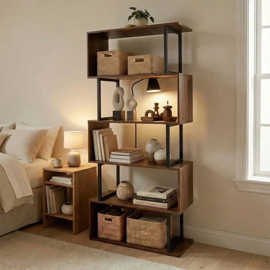 Biblioteca Decorativa en Forma de S – Estantería Minimalista para Hogar
