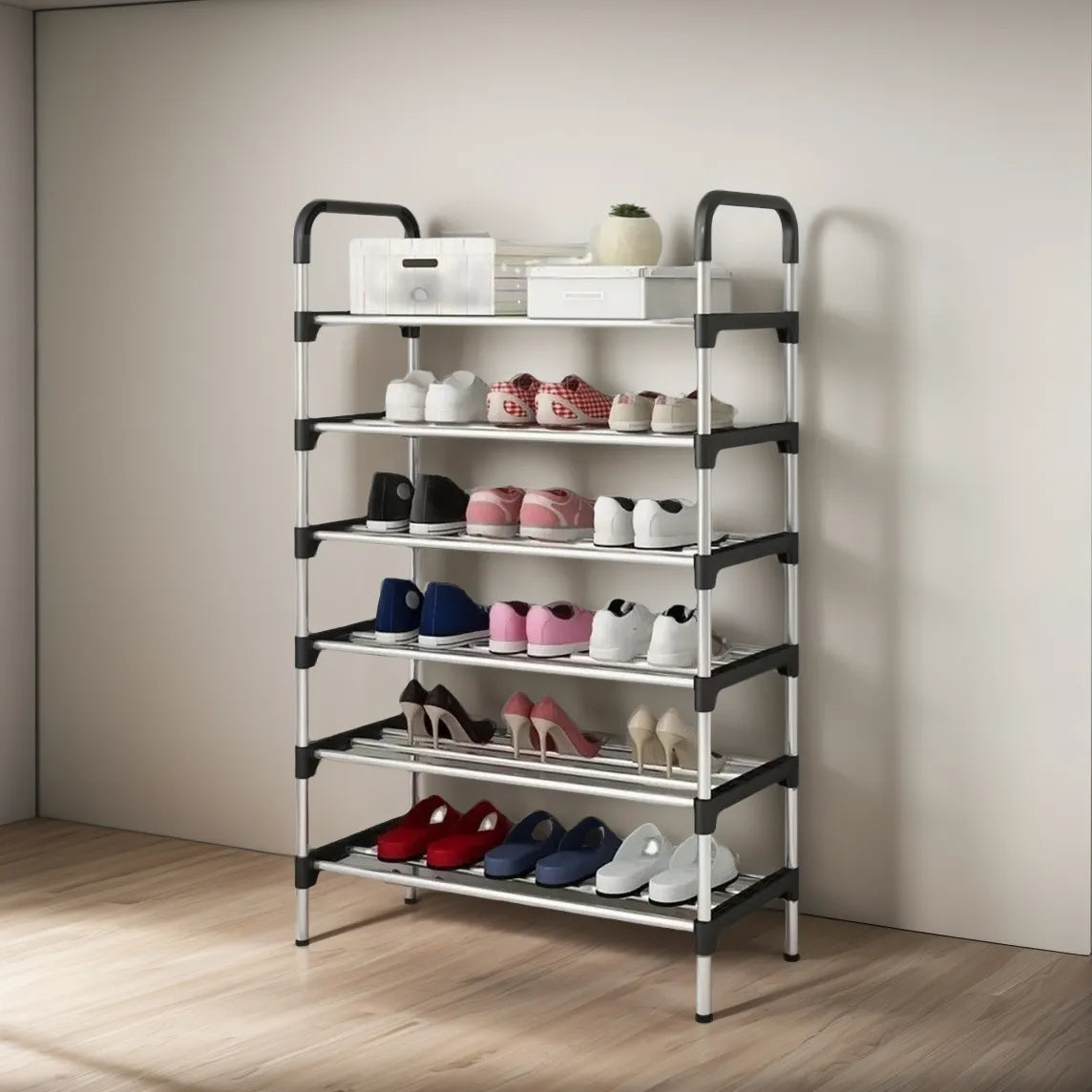 Gabinete Metálico Moderno 6 Niveles Organizador Zapatos Negro 18 Pares