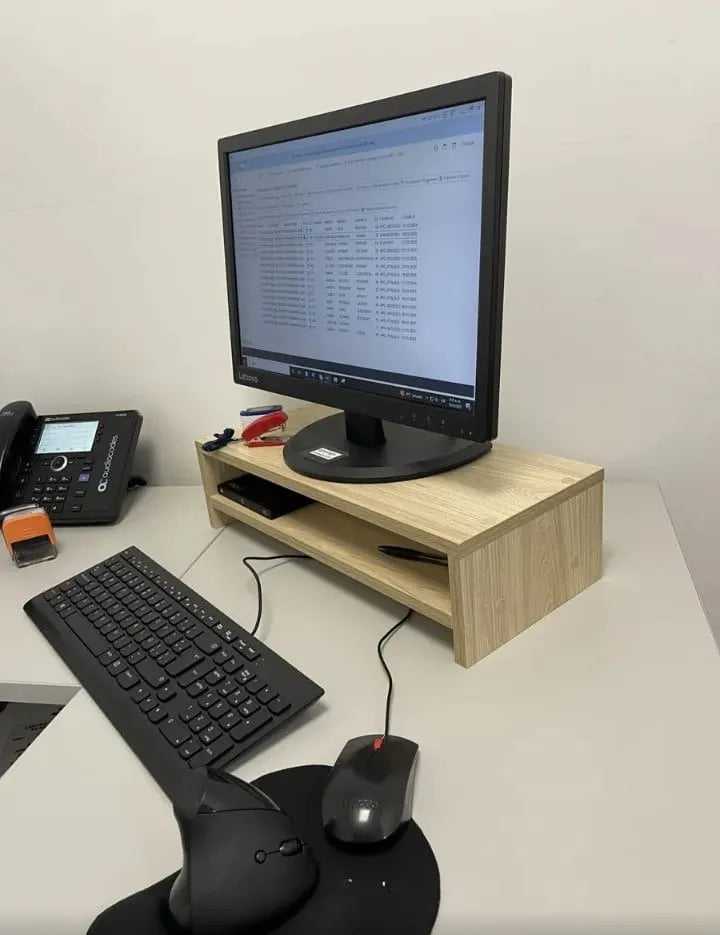 Soporte de Monitor en Madera Natural – Ergonómico y Elegante