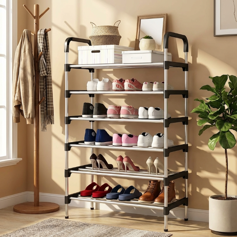Gabinete Metálico Moderno 6 Niveles Organizador Zapatos Negro 18 Pares