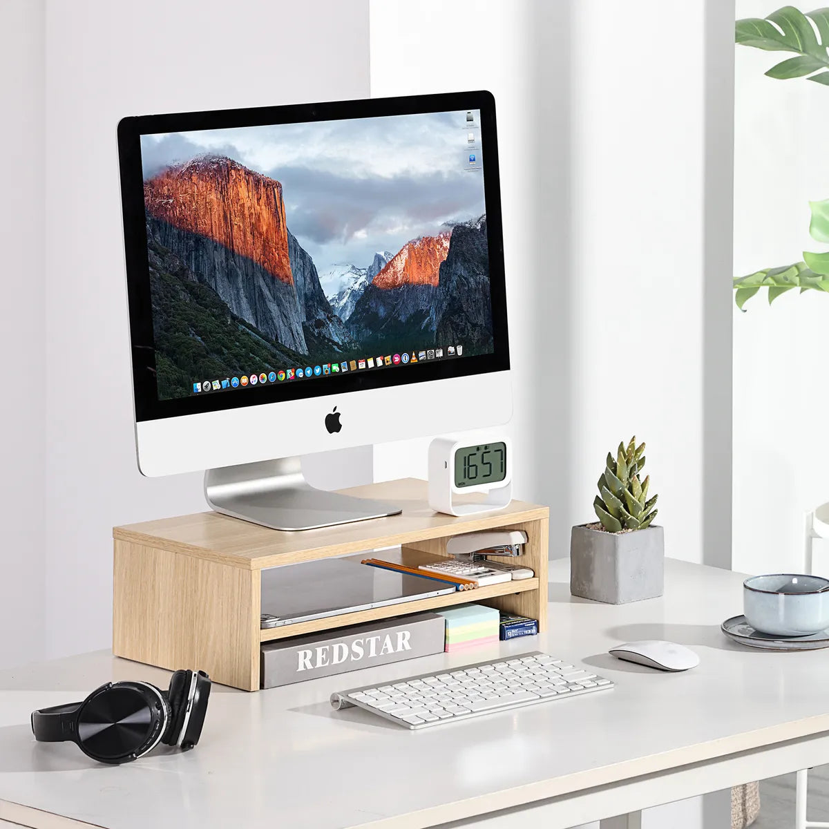 Soporte de Monitor en Madera Natural – Ergonómico y Elegante