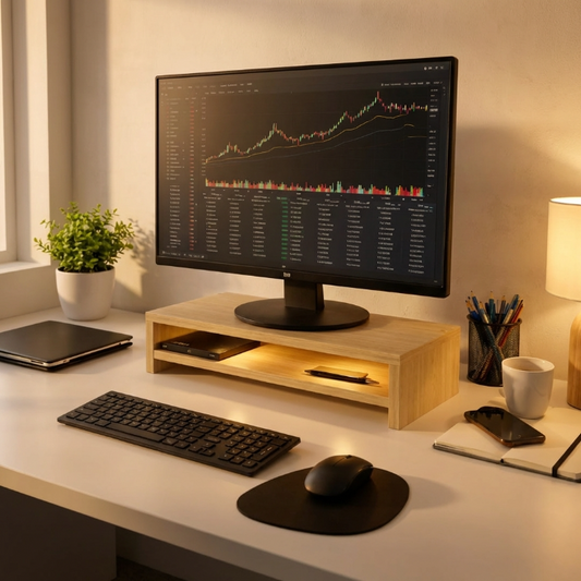 Soporte de Monitor en Madera Natural – Ergonómico y Elegante