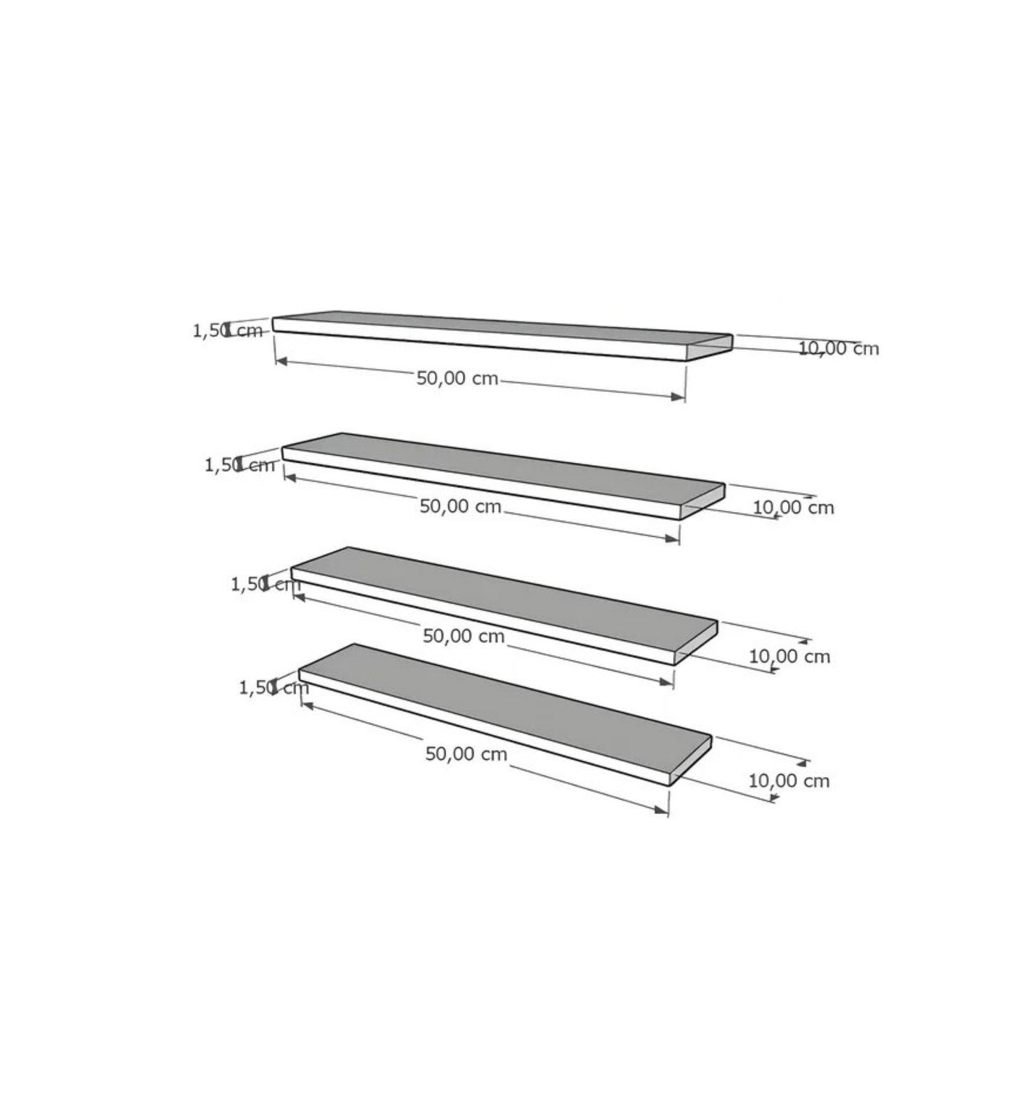 Repisas Flotantes 50 Cm X 10 Cm Set De 4 Decoracion Moderna